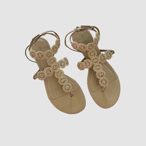 Never Worn Neutral Flat Raffia Sandal